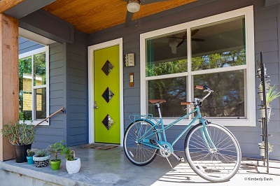 East Austin remodeled home showcases 5-star AEGB rating plaque. © Kimberly Davis.