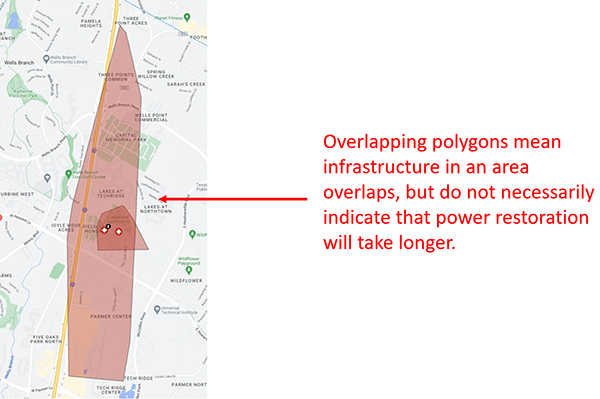 Outage Map example of overlapping polygons to display an outage